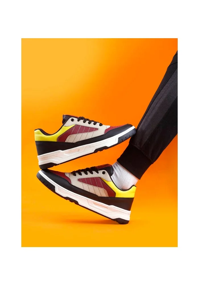 Bacca Bucci Black and Maroon Downtown Dynamo Low-Top Sneakers for Men | Best Price UAE